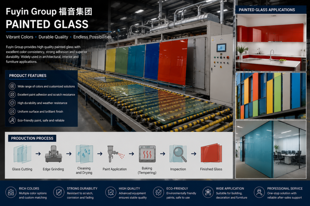 Decorative ceramic frit glass and painted glass for modern architectural facades