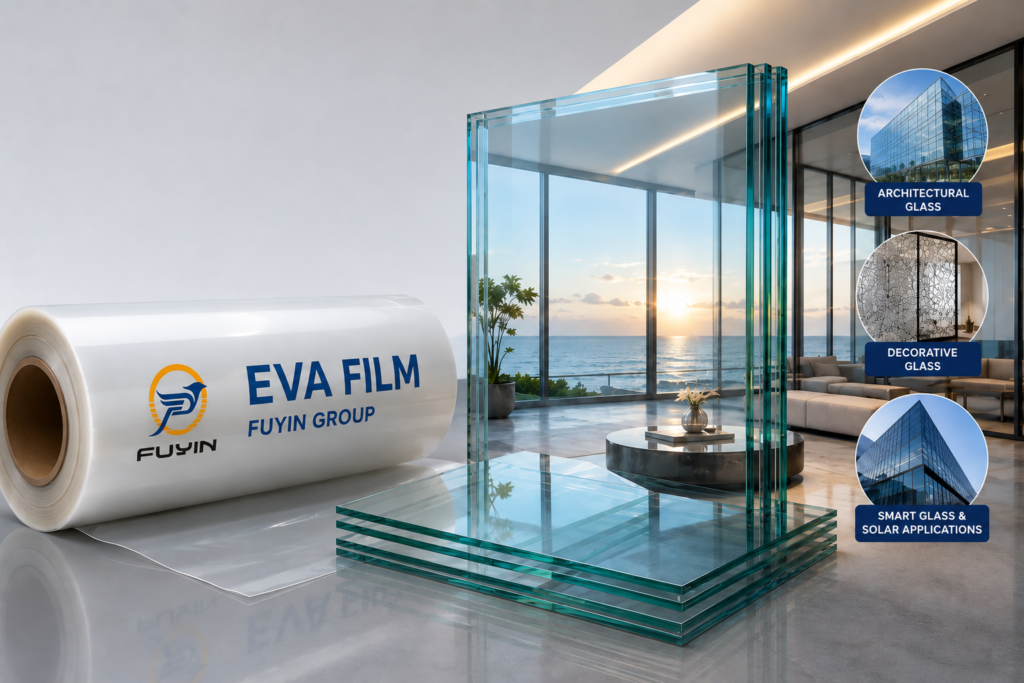 Fuyin EVA film roll with laminated glass for architectural safety glass and decorative glass applications